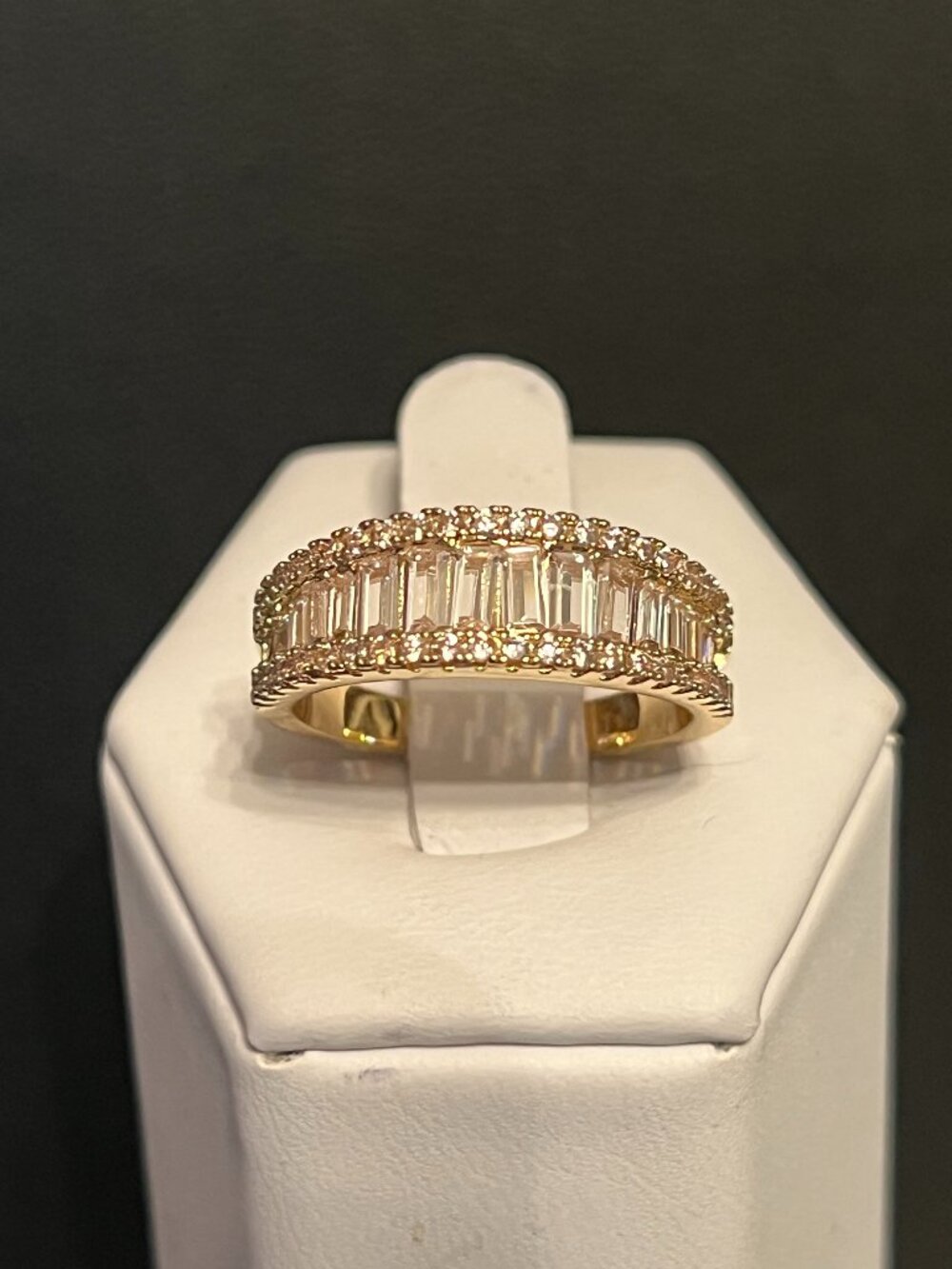 Gold Tone Baguette and Round CZs Band Ring Size 8 (398)